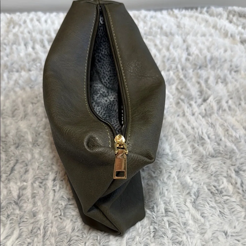 Antik Kraft Cosmetic Bag Green Animal Print Makeup Bag Metallic Lining Zip Pouch